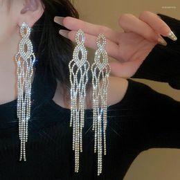Boucles d'oreilles pendantes de luxe en strass pour femmes, longues gouttes, élégantes, Style français, bijoux de fête de mariage