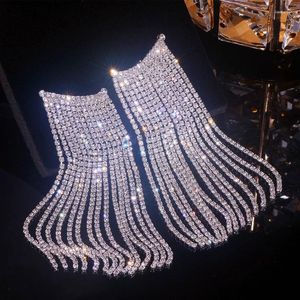 Boucles d'oreilles pendantes de luxe avec strass, longues pampilles pour femmes, bijoux de mariage, robe de soirée, accessoires en cristal