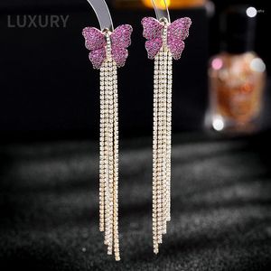 Boucles d'oreilles en peluche luxe S925 Silver High Carbon Diamond Post Butterfly Tassel For Women Sparkling Wedding Party Fine bijoux