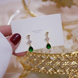 Boucles d'oreilles pendantes luxe S925 argent aiguille brillant vert Zircon goutte exquis haut de gamme tempérament femme 14k bijoux en or