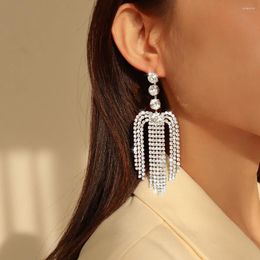 Boucles d'oreilles pendantes de luxe avec strass en cristal brillant, longues pampilles, bijoux de charme pour femmes, accessoires de mode UKEN