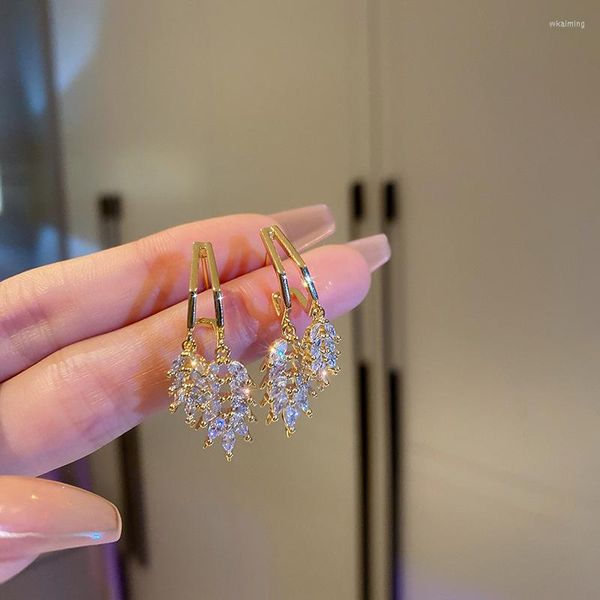 Dangle Boucles D'oreilles De Luxe Brillant Cristal Gland Longue Boucle D'oreille Pour Les Femmes Corée Perle Arc Strass Coeur De Noce Bijoux