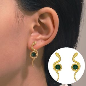 Boucles d'oreilles pendantes luxe serpent émeraude strass pour femmes cristal Punk Animal oreille goujons bijoux accessoires saint valentin cadeaux