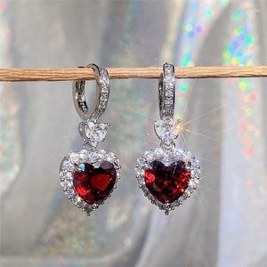 Boucles d'oreilles pendantes luxe tempérament CZ pierre rubis coeur collier ensemble de bijoux pour femmes mariage anniversaire cadeau de noël
