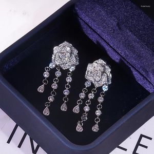 Boucles d'oreilles pendantes de luxe en trois dimensions avec pompon long en argent sterling 925 pour dîner de mariage, bijoux fins romantiques, cadeau d'anniversaire