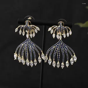 Boucles d'oreilles pendantes de luxe à la mode Double méduse gland pour les femmes de mariage cubique Zircon cristal africain dubaï boucle d'oreille de mariée A0187