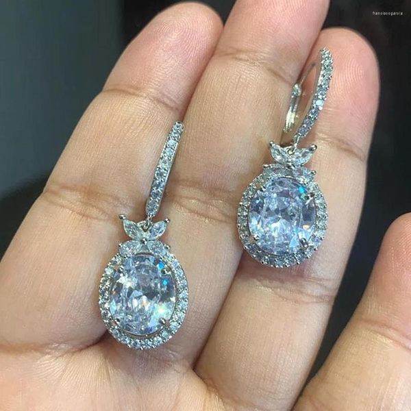 Boucles d'oreilles pendantes de luxe pour femmes, longues ovales en cristal de Zircon rouge, bijoux de fiançailles, cadeaux de mariage, accessoires