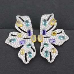 Boucles d'oreilles pendantes de luxe pour femmes, clous à fleurs en Zircon coloré, tendance, accessoires de fête, bijoux, cadeau féminin, 2024