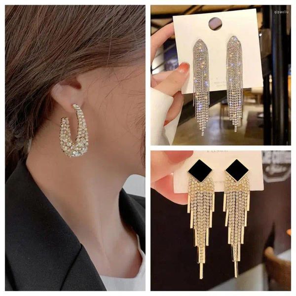 Pendientes colgantes de lujo para mujer, con flecos de diamantes de imitación, colgante de circonita brillante para boda, regalos de joyería para fiesta