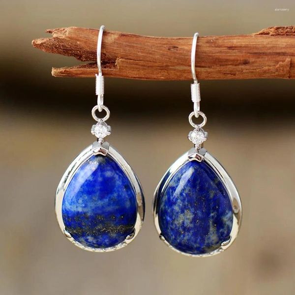 Boucles d'oreilles pendantes de luxe pour femmes, en forme de larme, Lapis Luzuli bleu, classique, à la mode, pierres naturelles, Bijoux goutte