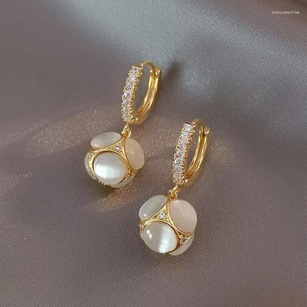 Boucles d'oreilles pendantes de luxe en Zircon pour femmes, mode coréenne, strass opale, fleur géométrique, bijoux inhabituels pour filles