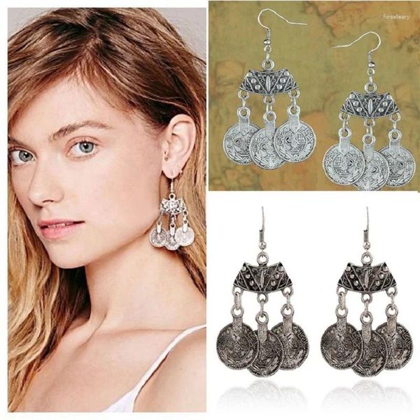 LZHLQ Vintage Coin Gland Goutte Sculpté En Métal Plaqué Boucle D'oreille À La Mode Femmes Ethnique Maxi Pendentif Bijoux Accessoires