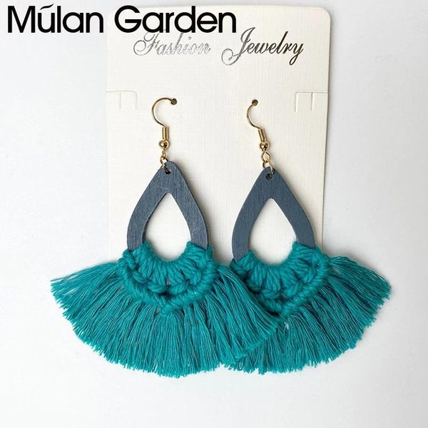 Pendientes colgantes mg de madera bohemia para mujeres dama de honor joyas de boda étnica algodón hecho a mano con fleco macrame niña regalo