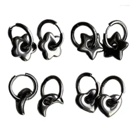 Boucles d'oreilles pendantes M2EA, cerceau élégant en acier inoxydable, fleur de prunier/étoile/lune/cœur, pendentifs d'oreille, anneaux en métal, accessoire