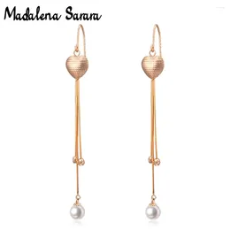 Boucles d'oreilles en peluche madalena sarara 5mm-11 mm les femmes en eau douce 18k 18k fleurs de voiture artisanat long pendentif pendentif