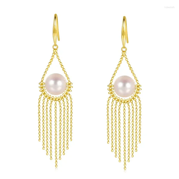 Pendientes colgantes Madalena Sarara 7-7.5 mm Agua salada Akoya Pearl 18K Mujeres Estilo de borla Au750 Línea hecha a mano