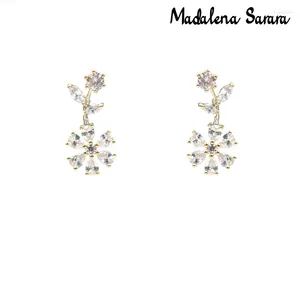 Boucles d'oreilles pendantes MADALENA SARARA, Zircon cubique incrusté de cristal, argent Sterling poli, Style petite fleur