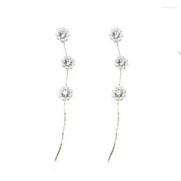 Boucles d'oreilles pendantes fabriquées en chine, en argent S925, Style aiguille, pompons de tempérament floral, visage Long, petit