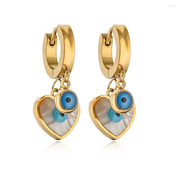 Boucles d'oreilles pendantes Mafisar en acier inoxydable 316L perle huître yeux bleus cerceau pour femmes Vintage couleur or filles boucle d'oreille bijoux cadeaux de fête