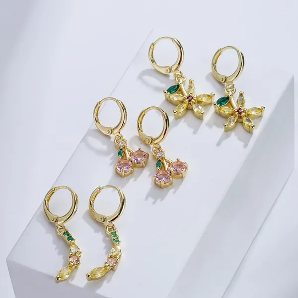 Pendientes colgantes Mafisar diseño de moda chapado en oro circón fruta combinación Irregular colgante interesante para chica dulce