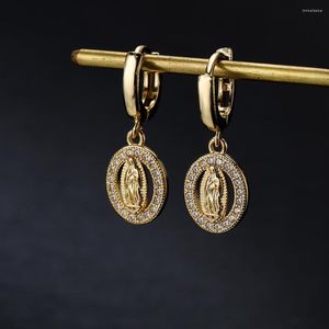 Dangle Oorbellen Mafisar Mode Goud Kleur Koper Luxe CZ Maagd Maria Oorbel Vrouwelijke Partij Sieraden Accessoires Groothandel