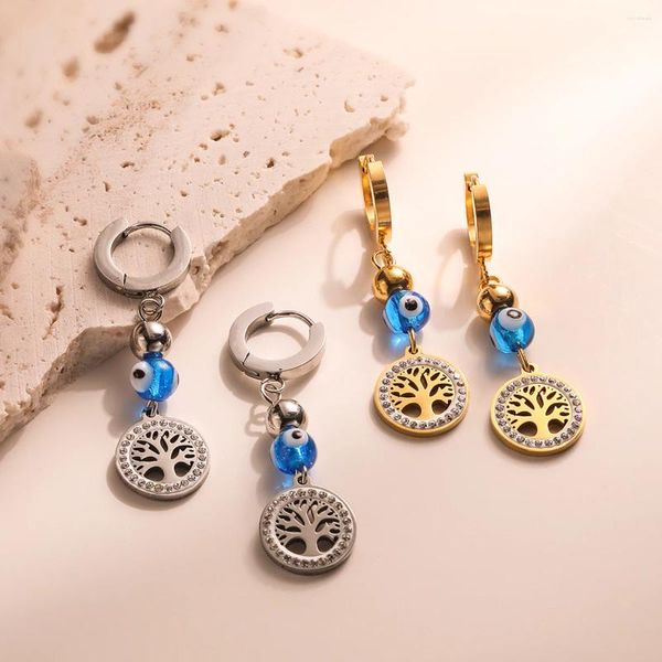 Pendientes colgantes Mafisar Acero inoxidable Color oro/plata Árbol de la vida Pendiente de gota para mujeres Circón de alta calidad Joyería de moda para niñas