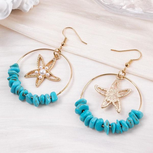 Pendientes colgantes Makersland Boho Star para mujer joyería de estilo océano señora personalizada pendiente de aro de piedra natural joyería al por mayor