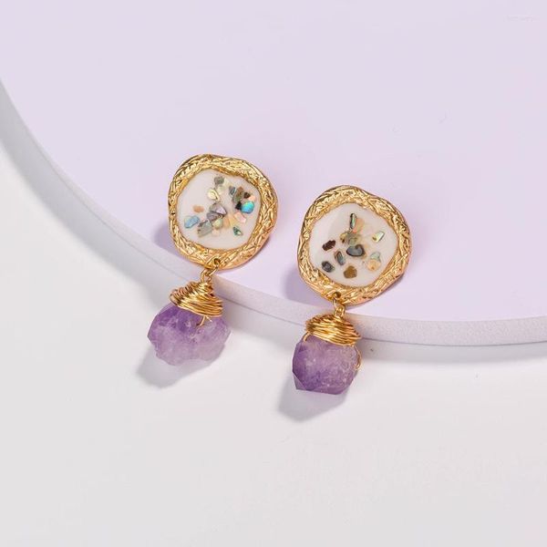 Pendientes colgantes Makersland, concha triturada de colores, joyería de piedra Natural púrpura, regalo de moda de verano para mujer para niñas