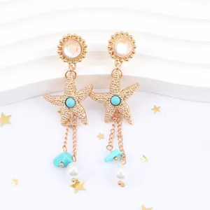 Makersland – boucles d'oreilles pendantes en forme d'étoile de mer pour femmes, bijoux de Style océan, pendentif en pierre naturelle personnalisé, vente en gros