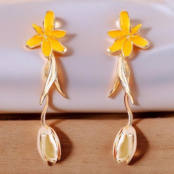 Pendientes colgantes de pendientes tulipanes tulipanes florales para mujeres joyas de moda Damas dones de chicas moda hoja de abeja