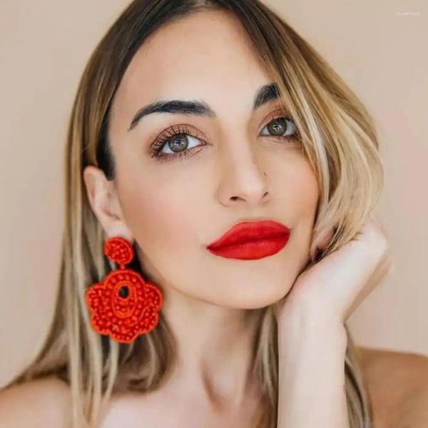 Pendientes colgantes MANILAI con cuentas bohemias para mujer, cuentas hechas a mano, gota de flores, joyería llamativa grande, rojo, negro, Beige y amarillo