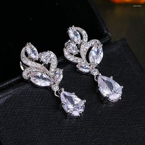 Boucles d'oreilles Marquise en cristal, fleur, goutte d'eau, en pierre, zircone brillante, bijoux élégants pour bal de mariage, Aretes