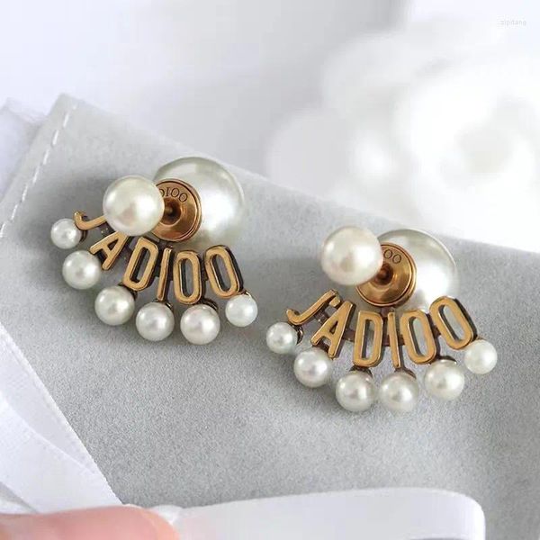 Boucles d'oreilles Maxcore HK Style à la mode lettre perle boucle d'oreille ongles S925 argent Post mince frais Vintage français 18K plaqué or gouttes