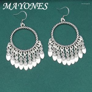 Pendientes de colgación Mayones retro 925 Sterling Silver Round Circle Tassel para mujeres Estilo antiguo Joyas de gota larga al por mayor EH23