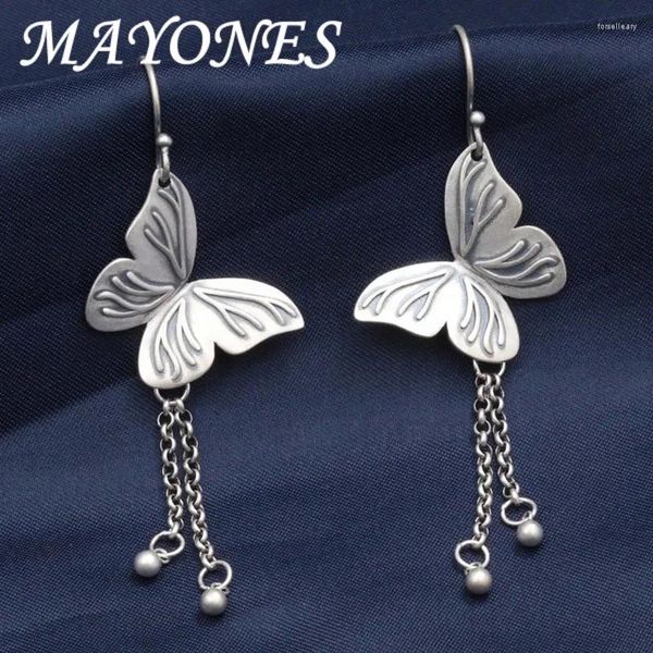 Pendientes colgantes Mayones retro 925 Establecimiento de mariposa de plata esterlina para mujeres