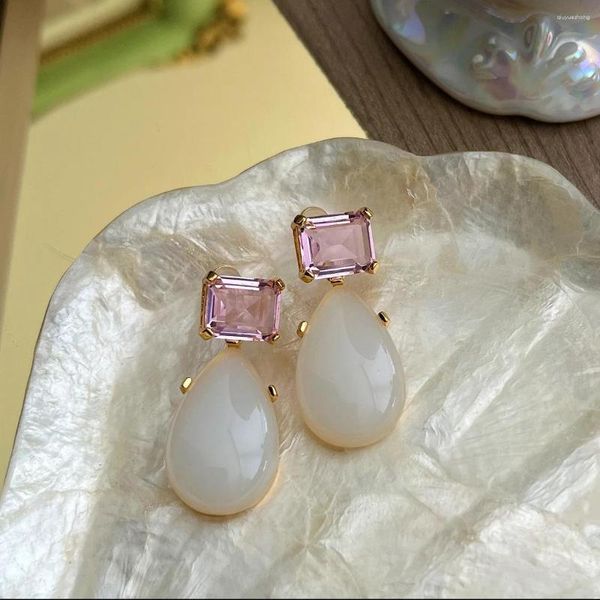 Boucles d'oreilles pendantes de l'époque médiévale, bloc de Zircon cubique rose, bijoux de fête de luxe pour femmes, Style néo-chinois, clous de goutte inhabituels pour filles