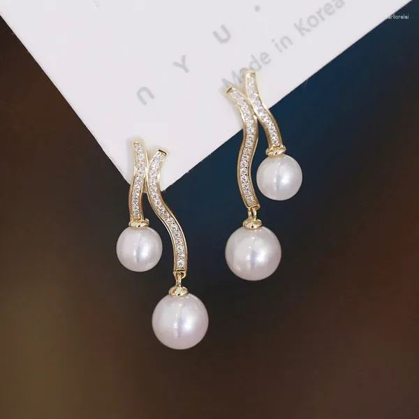 Boucles d'oreilles en pente Meibapj 6-8 mm Natural Round Pearls Fashion Drop Setting Diy vide Holder 925 Silver Fine Wedding Jewelry for Women