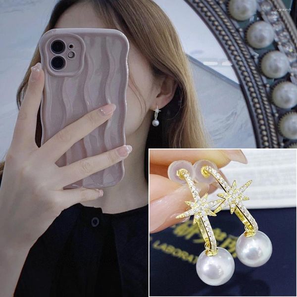 Pendientes colgantes MeiBaPJ 7,5-8mm perlas redondas naturales moda estrella gota 925 soporte vacío de plata joyería de boda fina para mujer