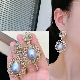Boucles d'oreilles pendantes MeiBaPJ luxueux 11-12mm perles baroques naturelles mode fleur goutte 925 argent bijoux de mariage fins pour les femmes
