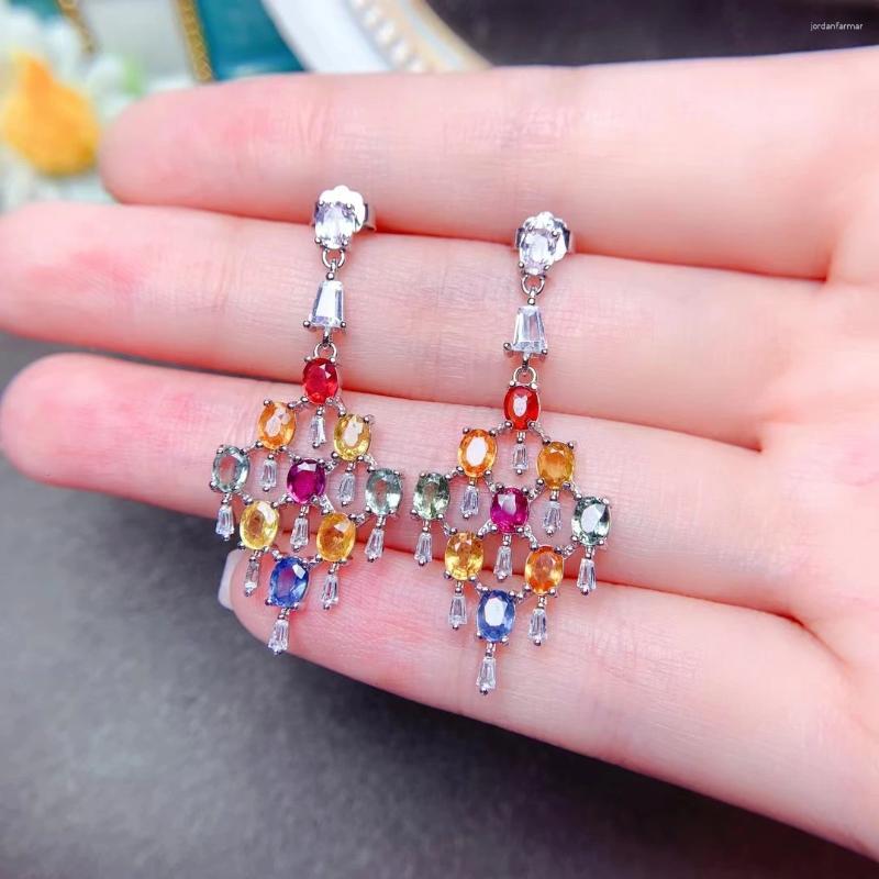 Dangle Earrings MeiBaPJ Luxurious Natural Colorful Sapphire Drop Real 925 Sterling Silver Fine Charm Wedding Jewelry For Women