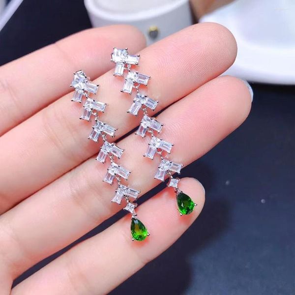 Pendientes colgantes MeiBaPJ, piedra preciosa Natural de diópsido/peridoto, gota de moda, joyería fina de plata 925 auténtica para mujer