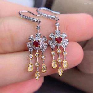 Dangle Oorbellen MeiBaPJ Natuurlijke Duif Bloed Ruby Edelsteen Kwasten Drop Real 925 Zilveren Fijne Charme Sieraden Voor Vrouwen