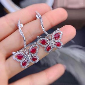 Boucles d'oreilles pendantes MeiBaPJ rubis naturel/grenat papillon goutte réel 925 argent Sterling pierre rouge Fine charme bijoux pour les femmes