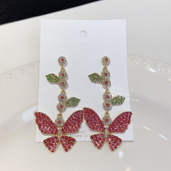 Pendientes colgantes MENGJIQIAO coreano elegante lujo Rhinestone mariposa gota para mujeres niñas moda hoja fiesta joyería Brinco regalos