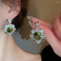 Dangle Oorbellen MENGJIQIAO Koreaanse Mode Bloem Kleur Zirkoon Groen Kristal Drop Voor Vrouwen Meisje Luxe Aretes De Mujer Modernos 2024