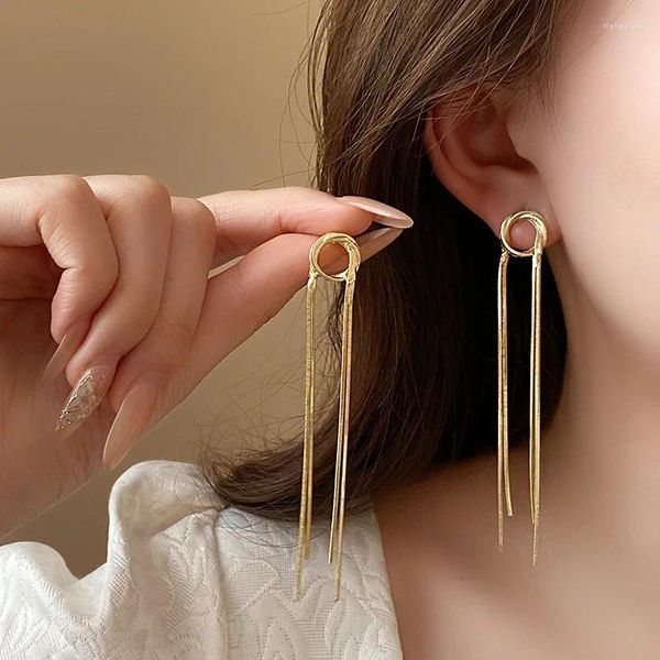 Pendientes colgantes de metal trenza redonda círculo caída para mujeres doradas largas borde de boda tendencia elegante joyería