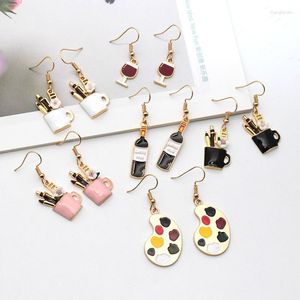 Boucles d'oreilles pendantes en métal émaillé, palette de verre de vin rouge, goutte pour femmes, tendance, Unique, drôle, mignon, tasse de fleur, porte-stylo, boucle d'oreille alimentaire, cadeau, bijoux