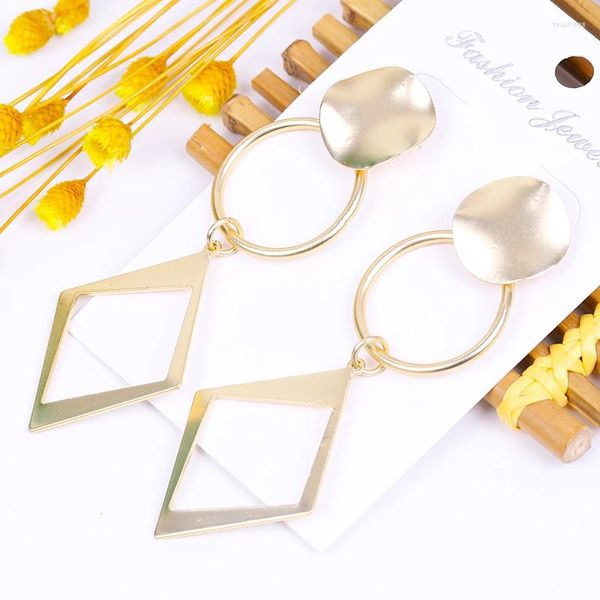 Boucles d'oreilles longues en métal pour femmes, bijoux à la mode, bohème, jaune, ethnique, arbre en losange, cadeaux pour filles, pendentif coréen