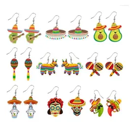 Boucles d'oreilles pendantes en acrylique mexicain pour femmes, chapeau de raquette de piment, crâne, avocat, breloques, bijoux en baisse, cadeau de fête personnalisé