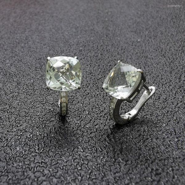 Pendientes colgantes MH Pendiente de moda de amatista verde natural Plata de ley 925 Corte cojín 8 mm Joyería fina para mujer Regalo de dama Expreso gratuito